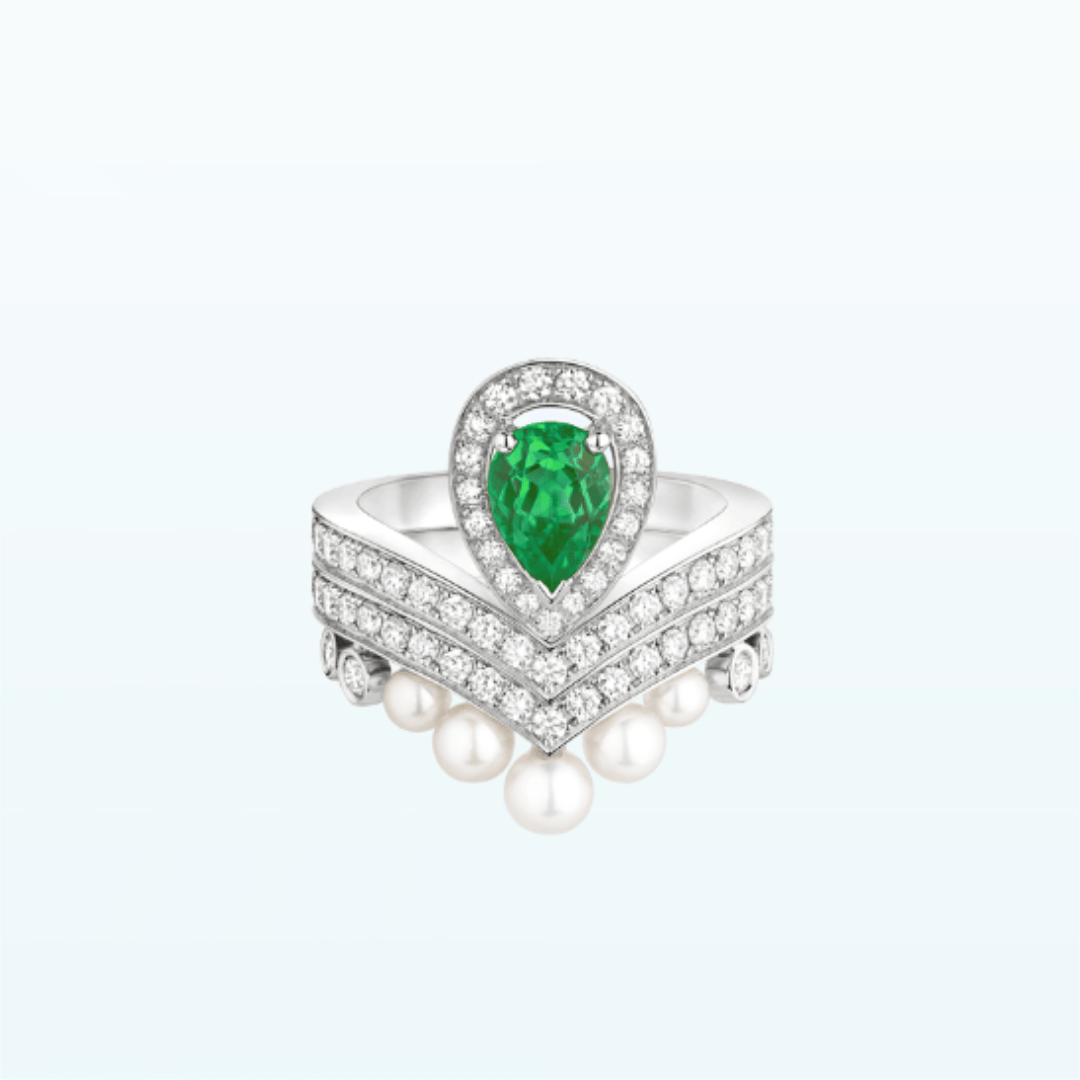 Chaumet Joséphine Aigrette Ring White Gold Emerald Diamond 083301-083292 Combination Rings