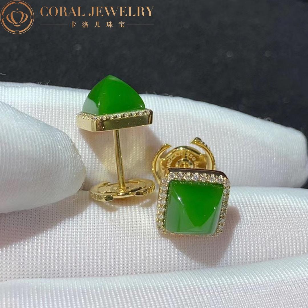 Marli Cleo Diamond Stud Pyramid Earrings In Yellow Gold set with Green Jade CLEO-E3