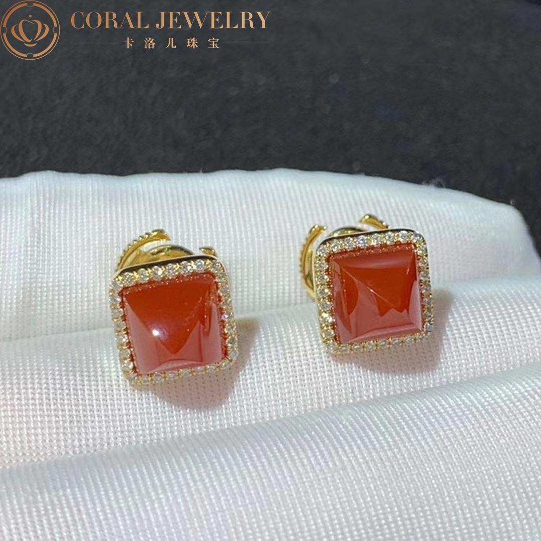 Marli Cleo Diamond Stud Pyramid Earrings In Yellow Gold set with Red Agate CLEO-E3