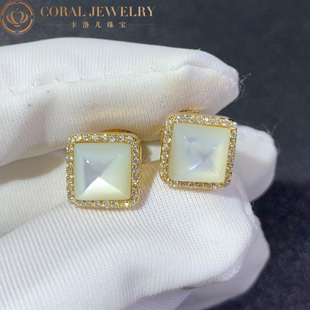 Marli Cleo Diamond Stud Pyramid Earrings In Yellow Gold set with White Moon Stone CLEO-E3