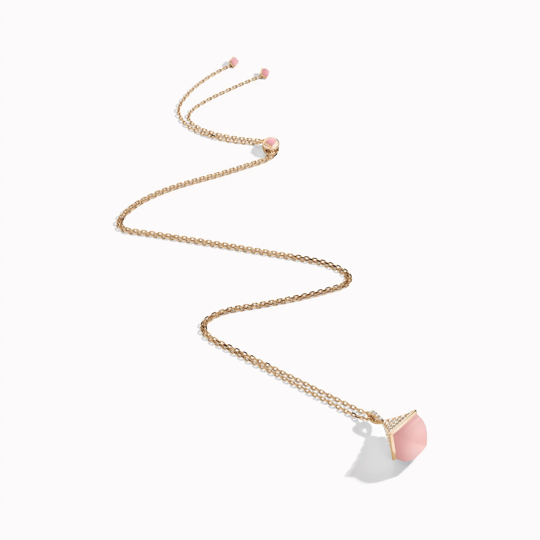 Marli Cleo Midi Rev Diamond Pendant In Rose Gold Set With Pink Opal Cleo N22