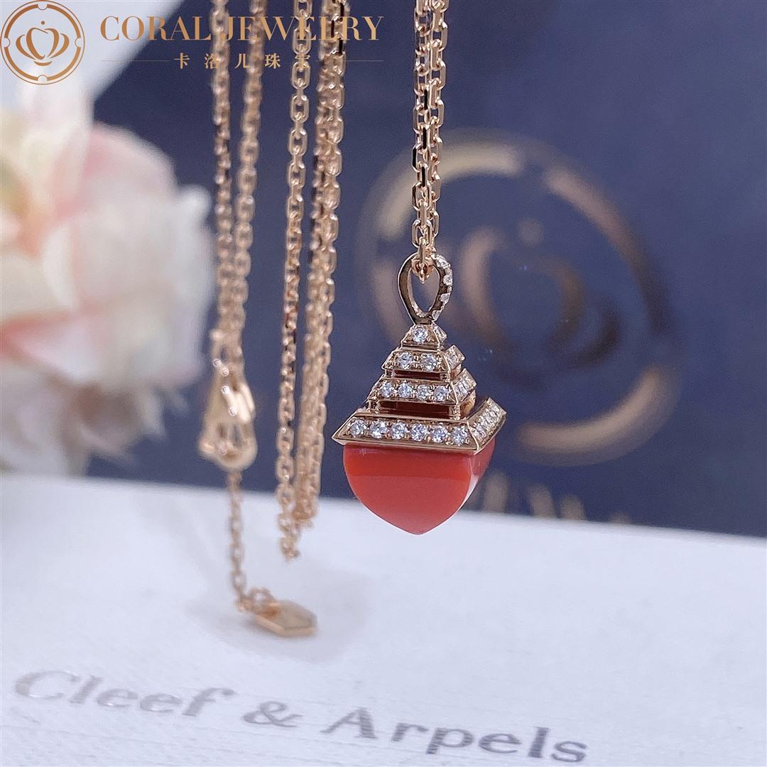 Marli Cleo Mini Rev Diamond Pendant In Rose Gold set with Red Coral CLEO-N37