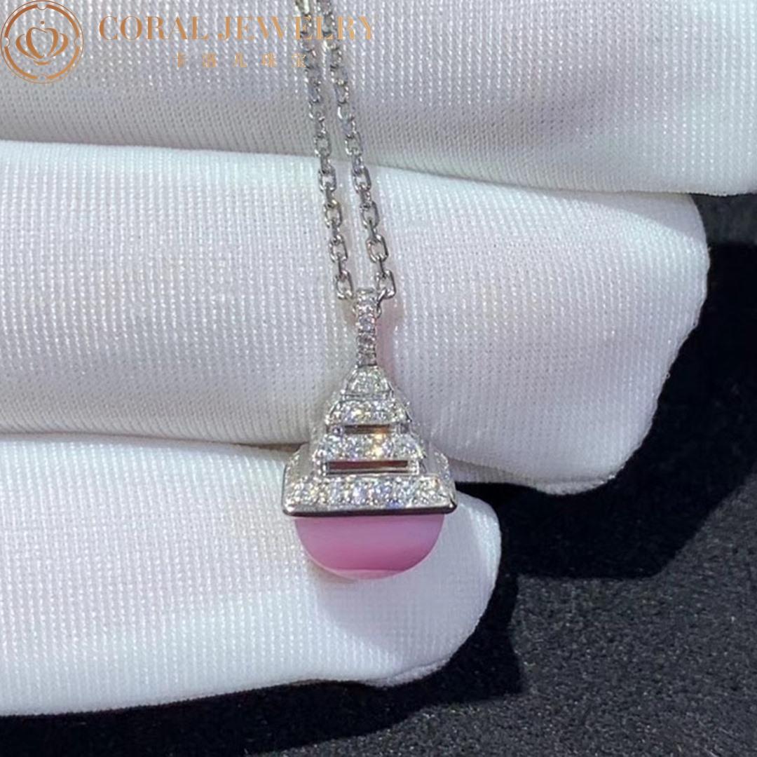 Marli Cleo Mini Rev Diamond Pendant In White Gold set with Pink Opal CLEO-N37