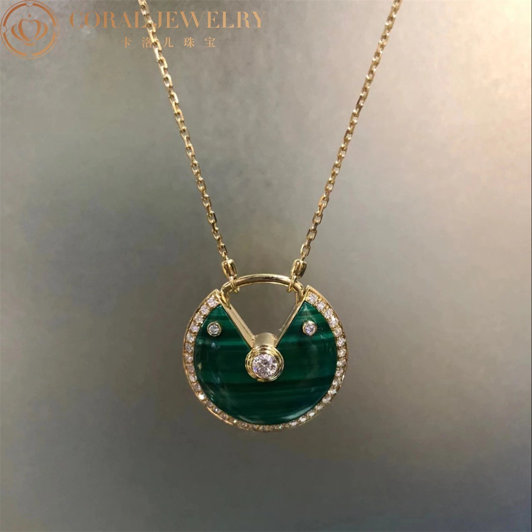 Cartier Amulette De Cartier Necklace, Medium Model Rose Gold Diamonds Malachite N7424148