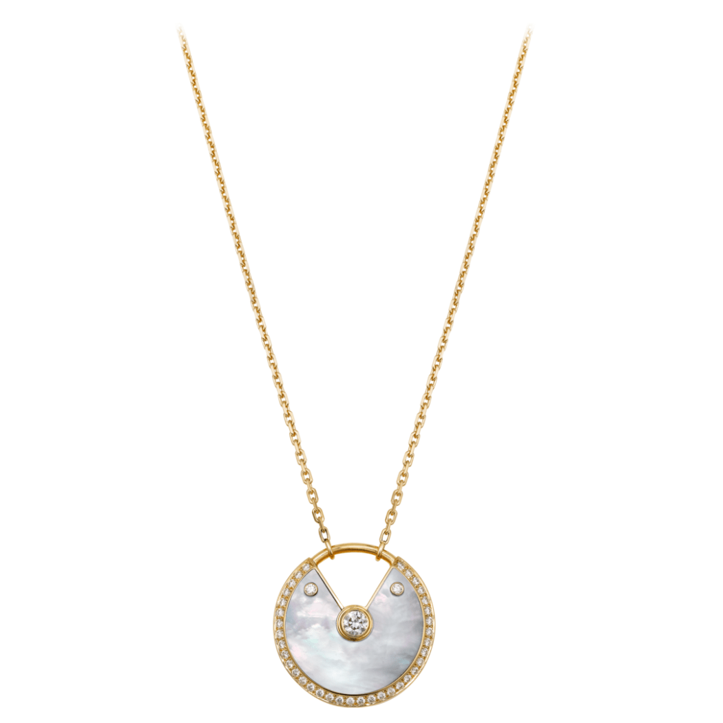 Cartier Amulette De Cartier Necklace Medium Model Yellow Gold Diamonds White Mother Of Pearl N3299008