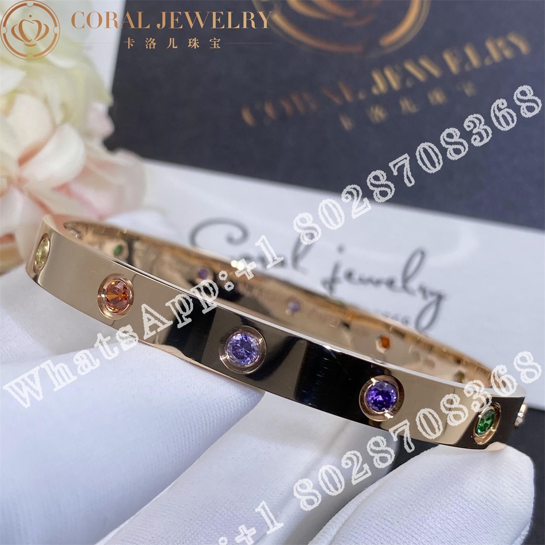 Cartier Love Bracelet Multi Gem Rose Gold Ref B6036517 Coral (7)