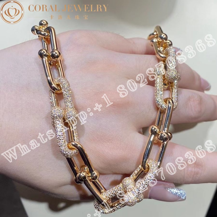 Tiffany HardWear Graduated Link Necklace in 18k Rose Gold with Pavé Diamonds - Image 4