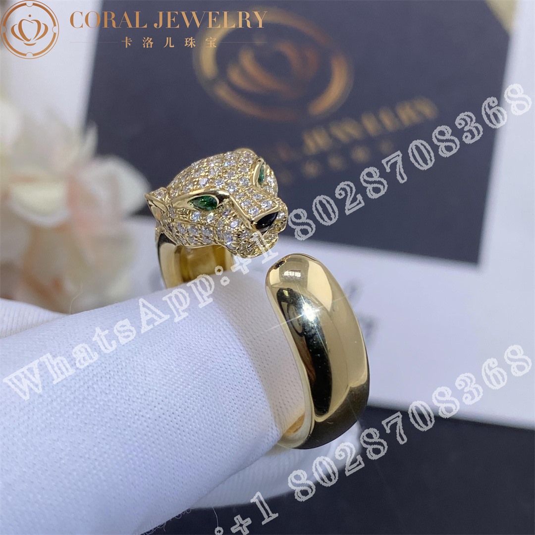 Cartier Panthere De Cartier Ring Yellow Gold Diamonds Emeralds Onyx Ref N4225000 Coral (5)