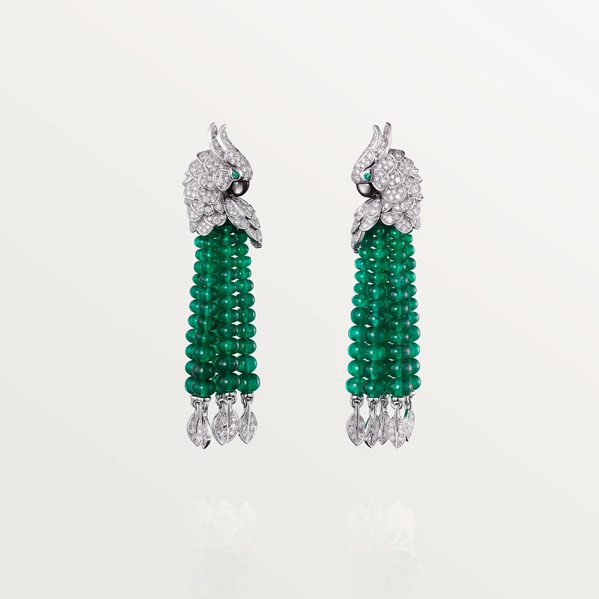 Cartier Les Oiseaux Libérés Earrings White Gold, Emeralds, Diamonds H8000129