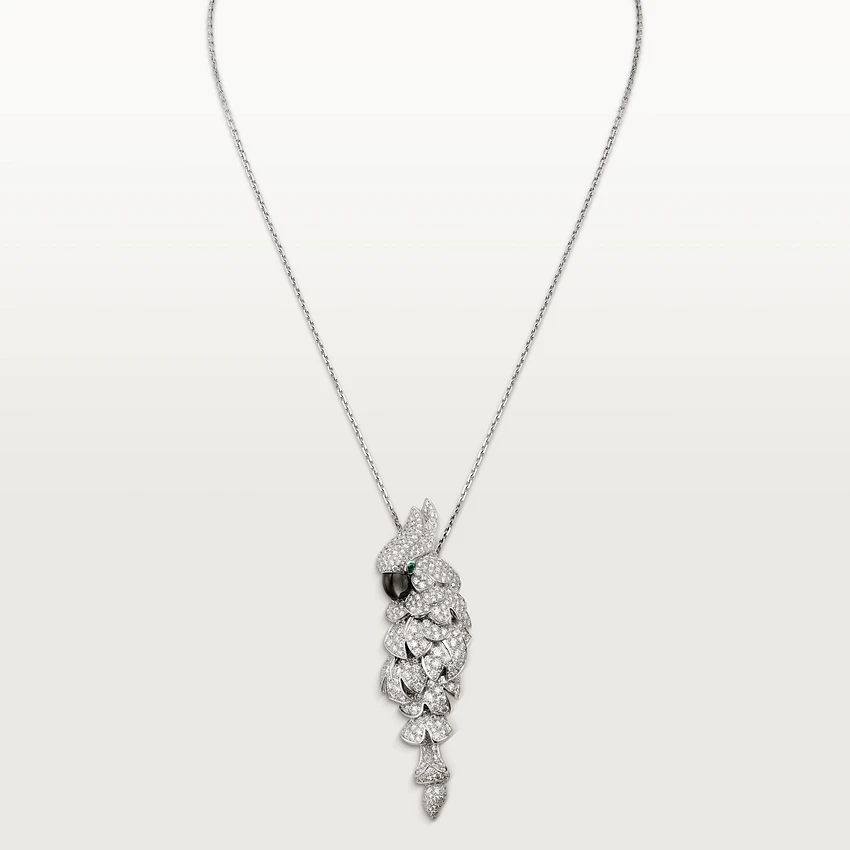 Cartier Les Oiseaux Libérés Necklace, White Gold, Mother-of Pearl, Emeralds, Diamonds N3109100