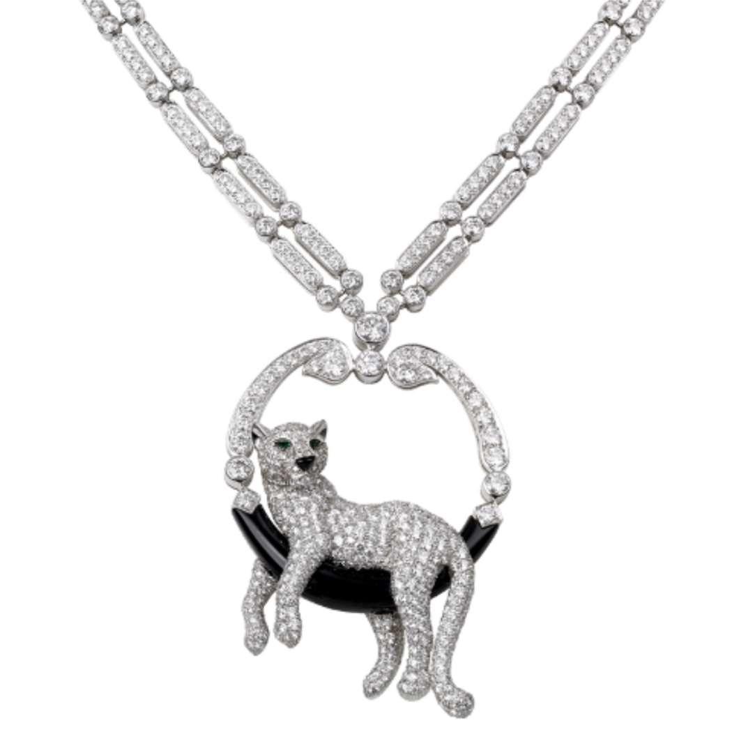 Cartier Panthere De Cartier Necklace Platinum Emeralds Onyx Diamonds Hp700939 (2)