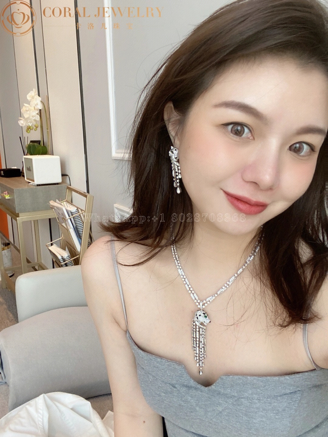Cartier Panthère De Cartier Necklace, White Gold Diamonds High Jewelry H7000546