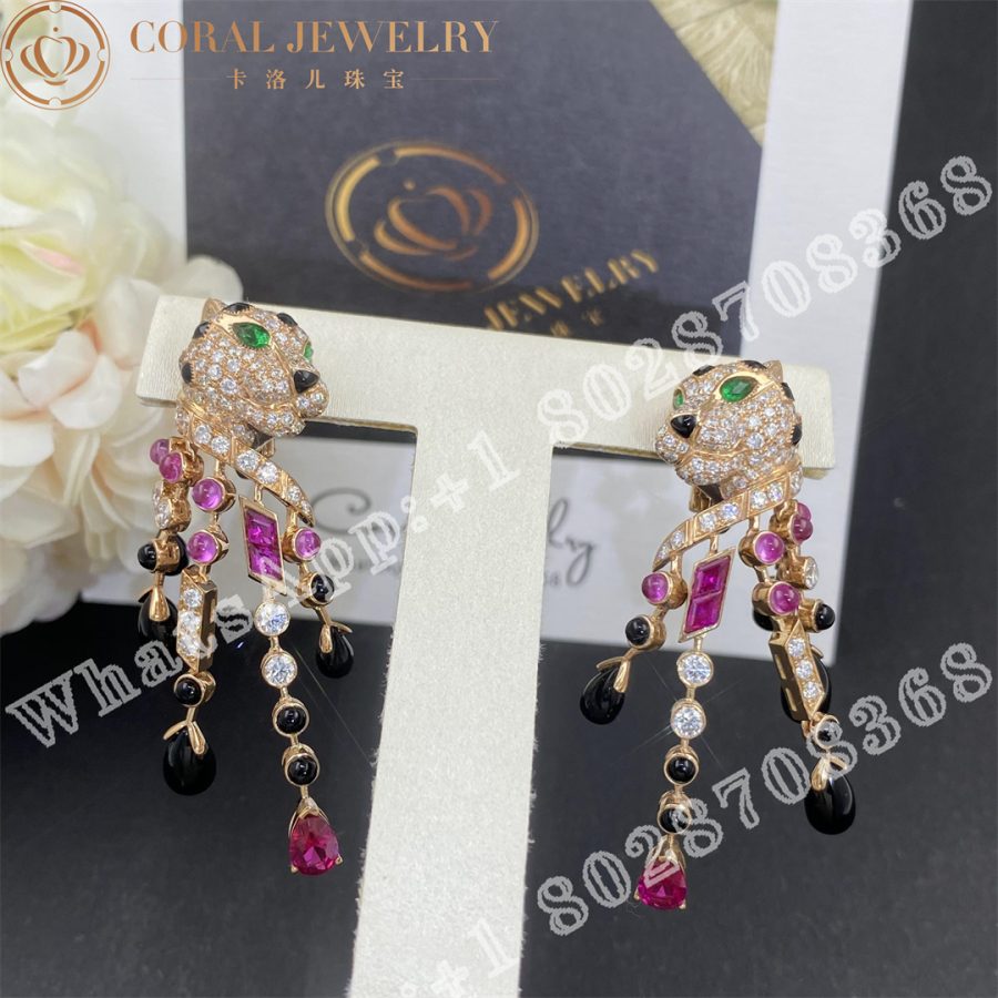 Cartier Panthère de Cartier Earrings Rose Gold, Diamonds, Emeralds, Rubellites H8000485 - Image 8