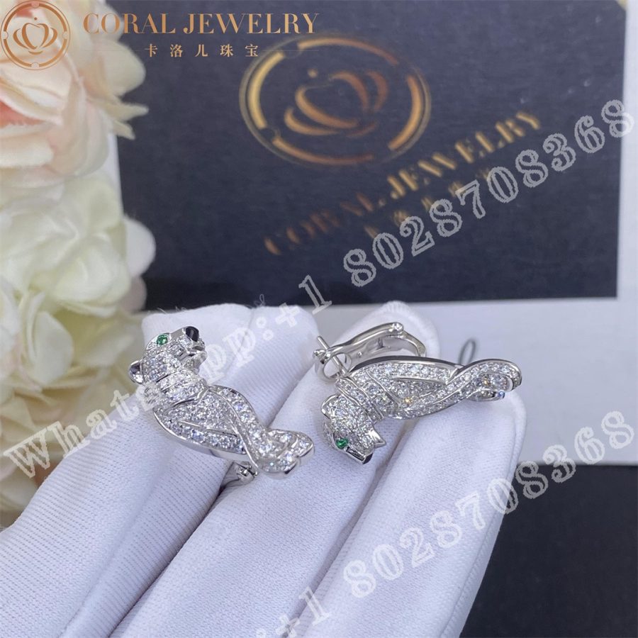 Cartier Panthère de Cartier Earrings, White Gold  Full Diamond Pave Emerald Ref. N8503400 - Image 6