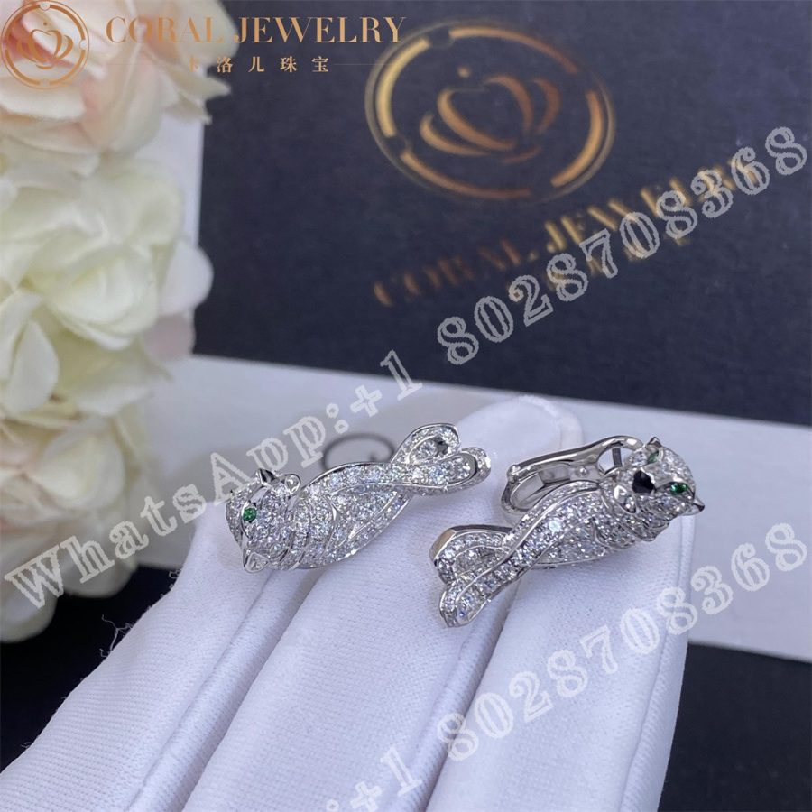 Cartier Panthère de Cartier Earrings, White Gold  Full Diamond Pave Emerald Ref. N8503400 - Image 3
