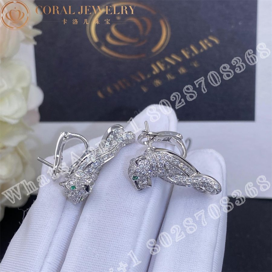 Cartier Panthère de Cartier Earrings, White Gold  Full Diamond Pave Emerald Ref. N8503400 - Image 4