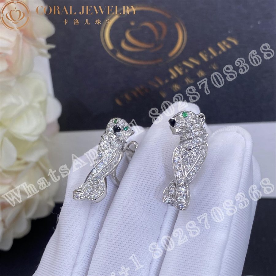 Cartier Panthère de Cartier Earrings, White Gold  Full Diamond Pave Emerald Ref. N8503400 - Image 5