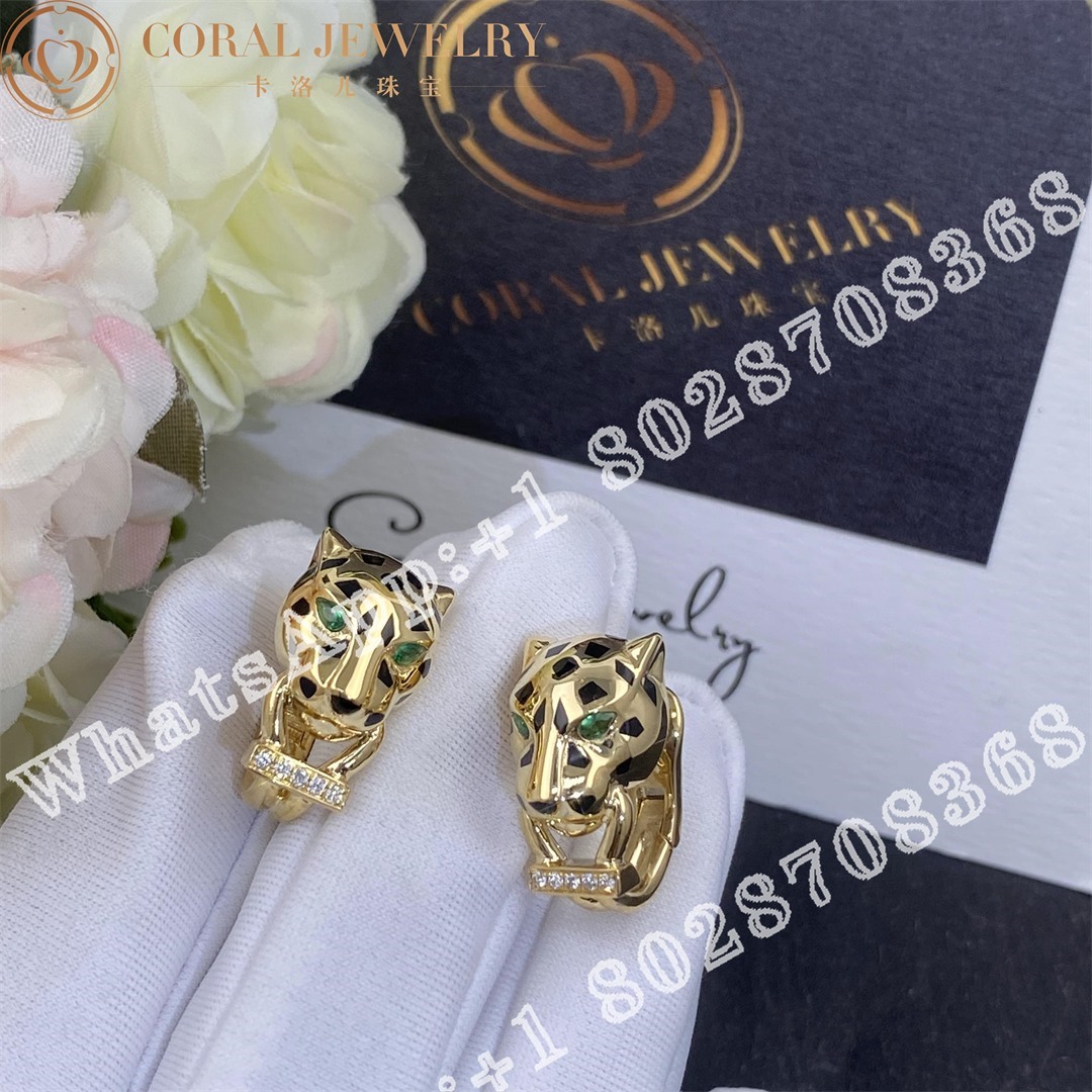 Cartier Panthere De Cartier Earrings Yellow Gold Black Lacquer Tsavorite Diamonds Ref B8044700 Coral (6)