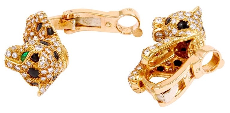 Cartier Panthère de Cartier Earrings, Yellow Gold, Vintage Diamond Pave Diamond