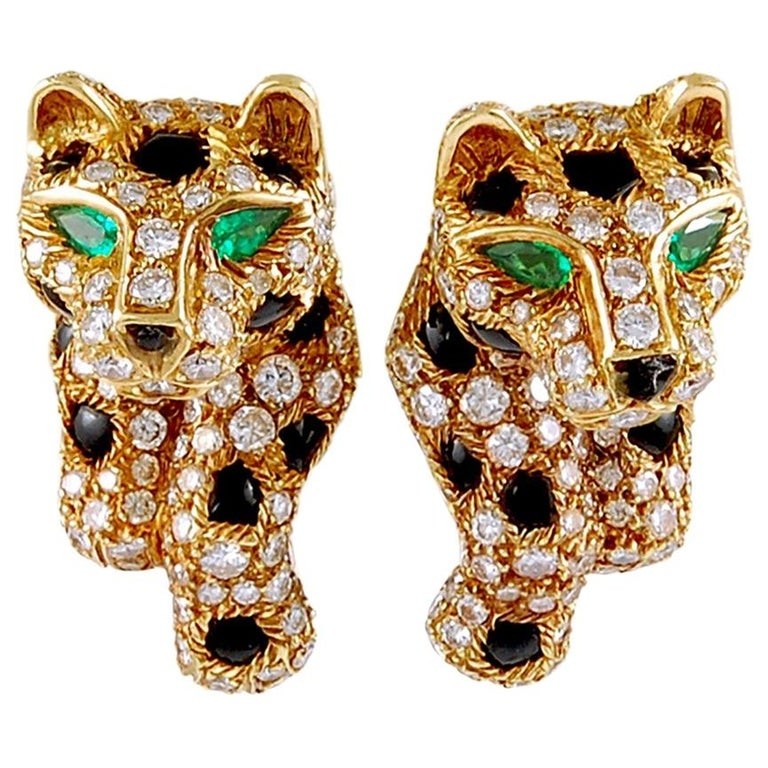 Cartier Panthère de Cartier Earrings, Yellow Gold, Vintage Diamond Pave Diamond