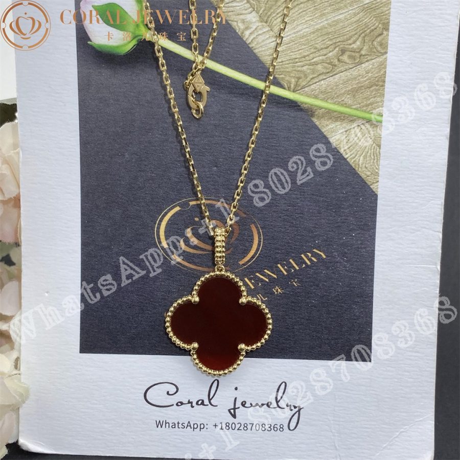 Van Cleef & Arpels Magic Alhambra long necklace, 1 motif Yellow Gold,  Carnelian VCARO49N00 - Image 6