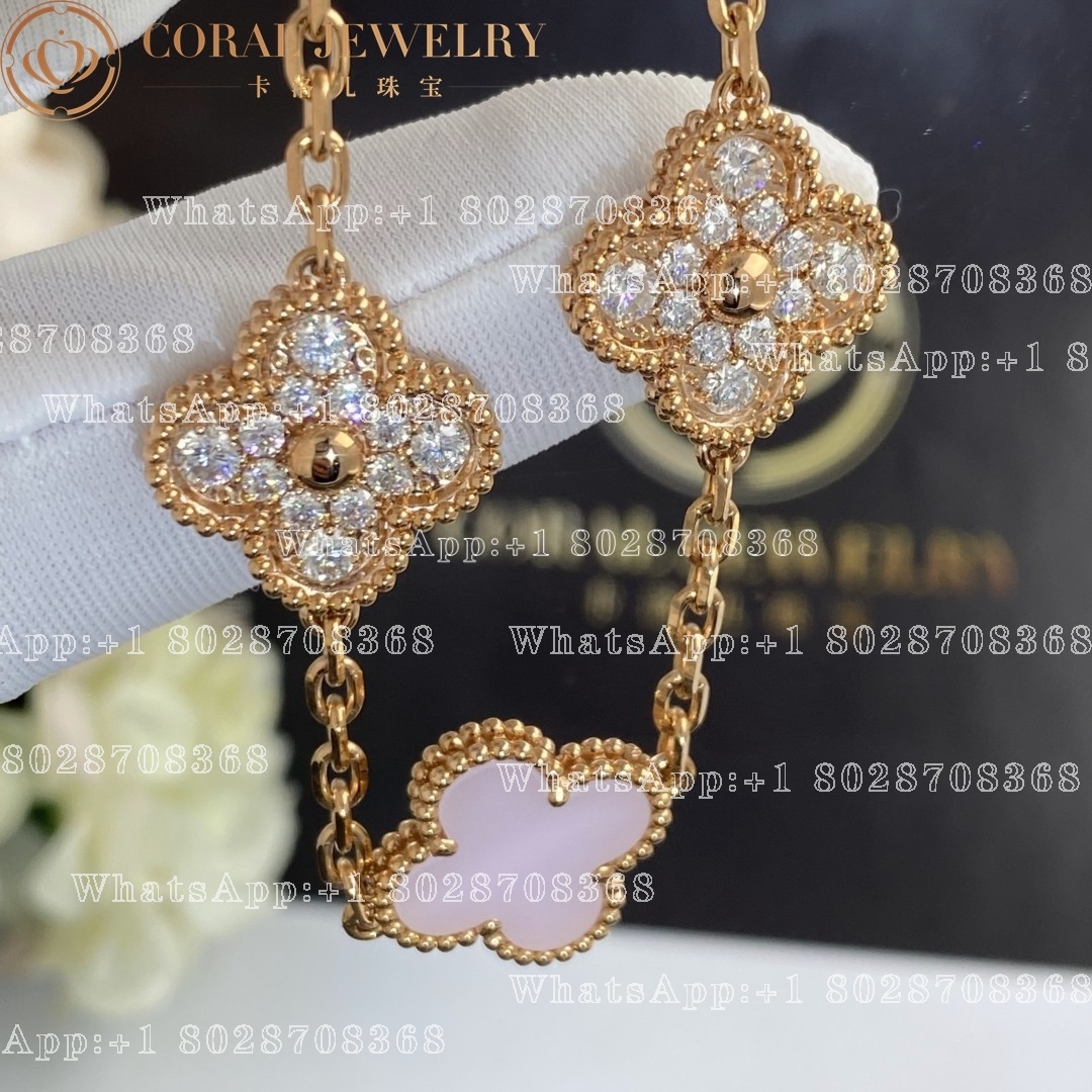 Van Cleef & Arpels Vintage Alhambra bracelet, 5 motifs Rose gold, Diamond, Pink Opal