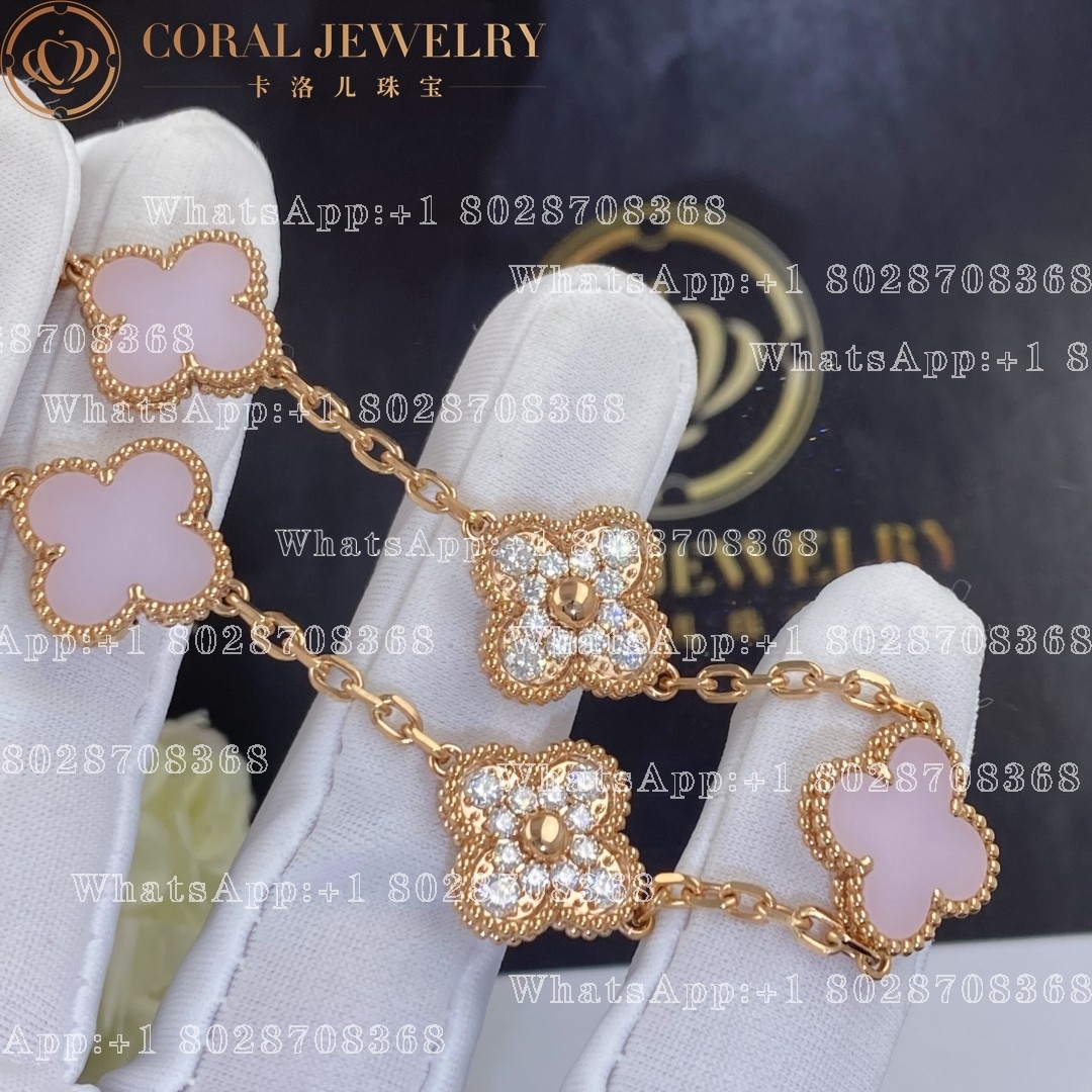 Van Cleef & Arpels Vintage Alhambra bracelet, 5 motifs Rose gold, Diamond, Pink Opal