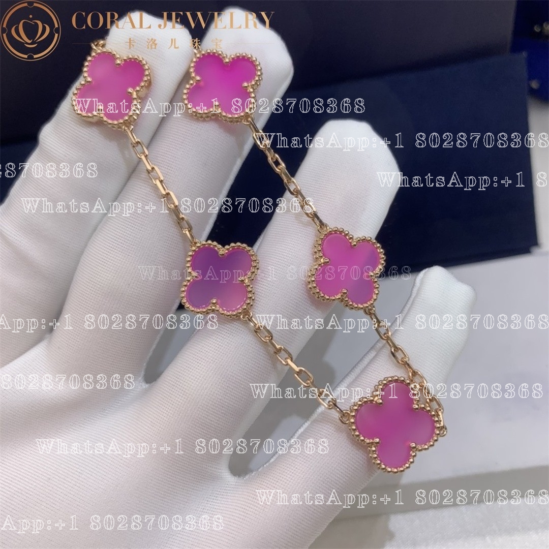 Van Cleef & Arpels Vintage Alhambra bracelet, 5 motifs Rose gold, Pink Opal