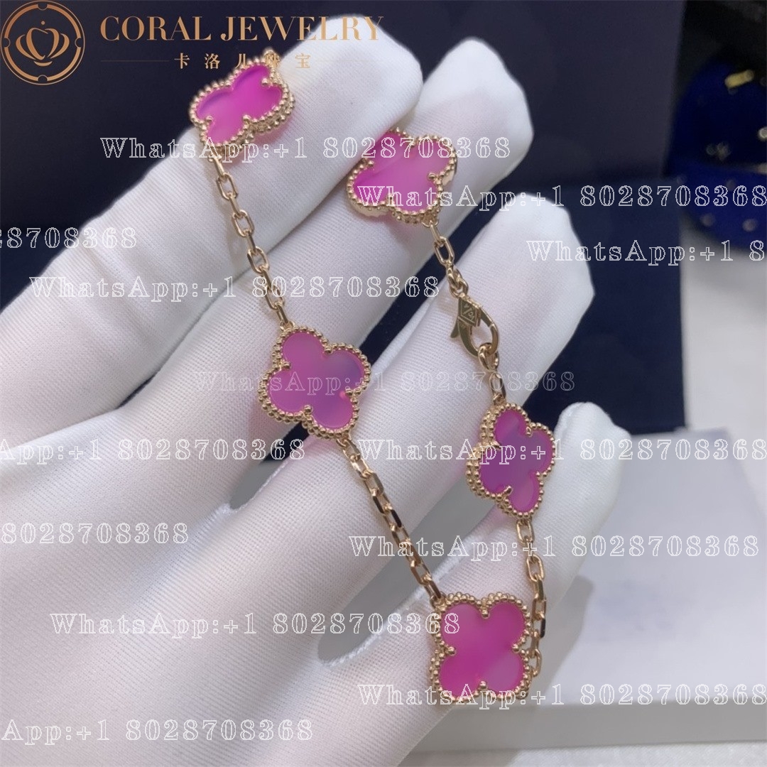 Van Cleef & Arpels Vintage Alhambra bracelet, 5 motifs Rose gold, Pink Opal