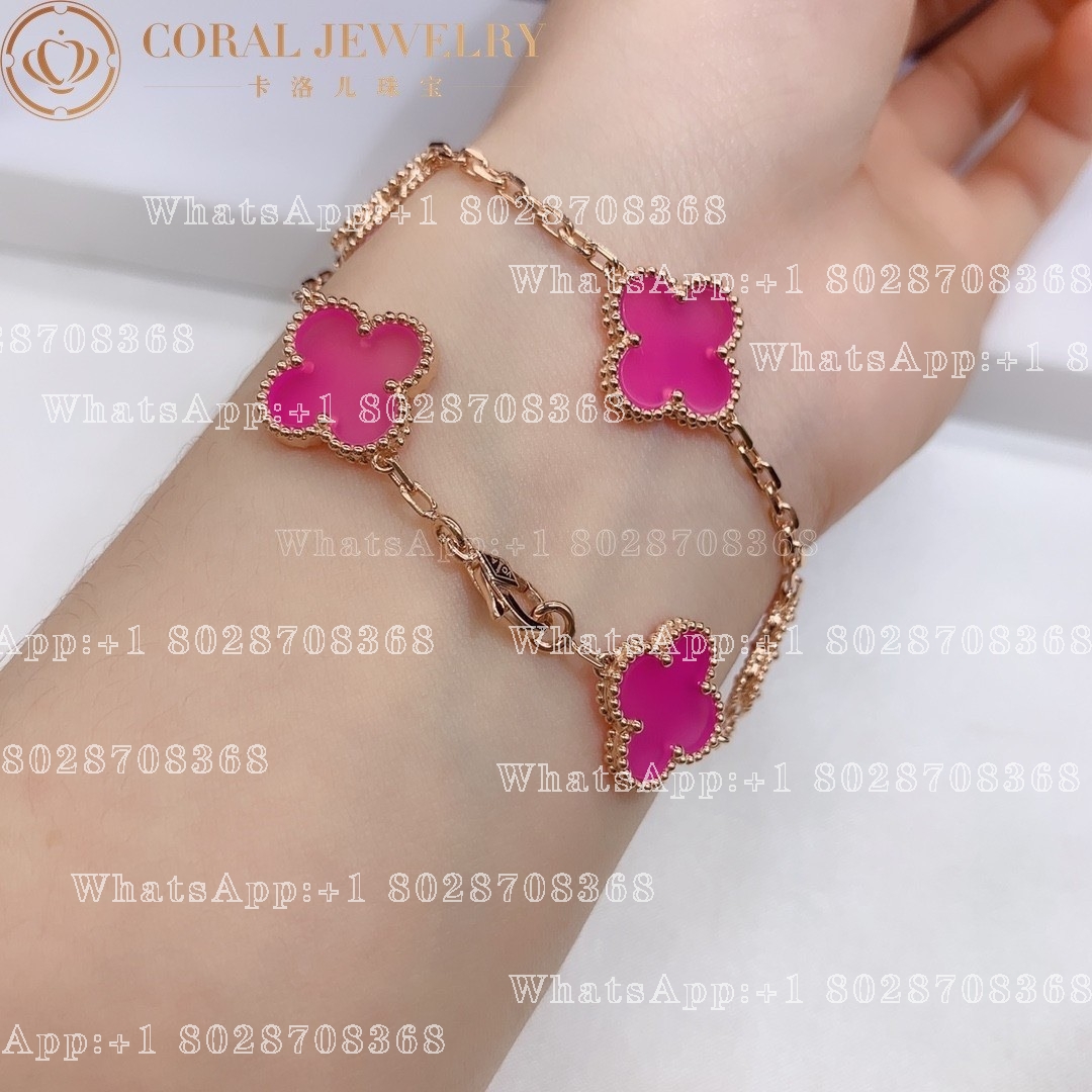 Van Cleef & Arpels Vintage Alhambra bracelet, 5 motifs Rose gold, Pink Opal