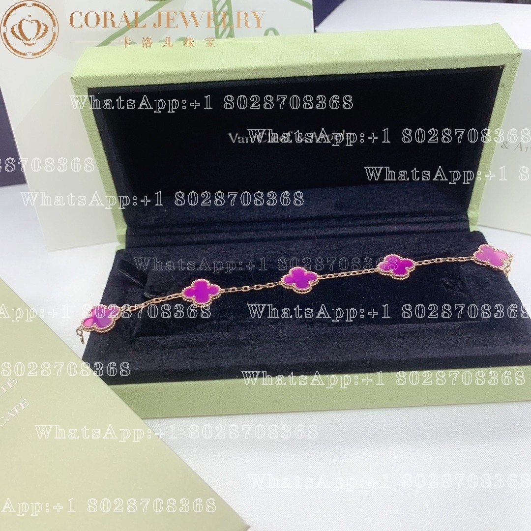 Van Cleef & Arpels Vintage Alhambra bracelet, 5 motifs Rose gold, Pink Opal