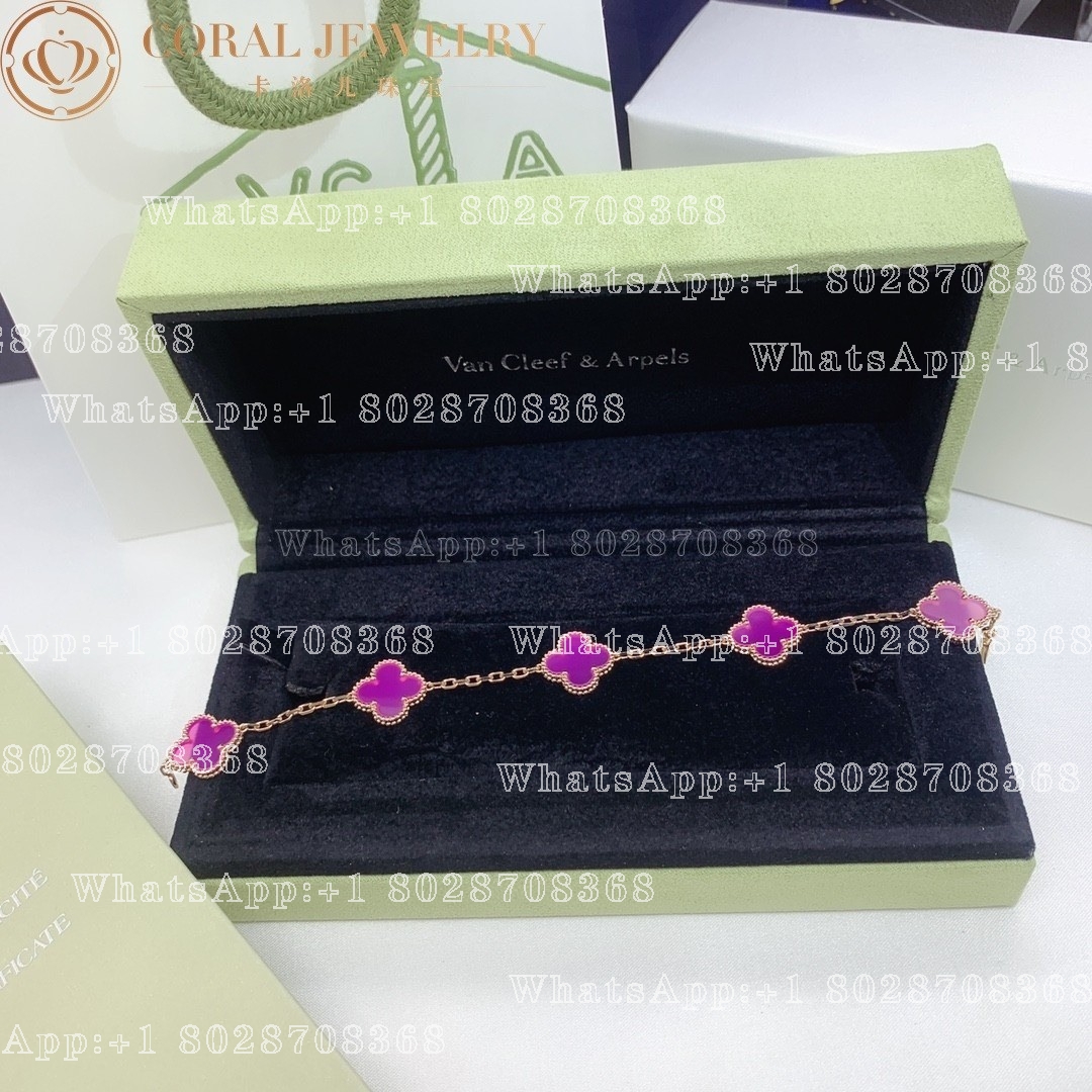 Van Cleef & Arpels Vintage Alhambra bracelet, 5 motifs Rose gold, Pink Opal