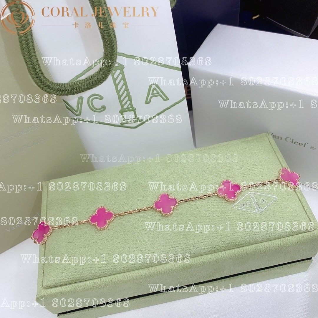 Van Cleef & Arpels Vintage Alhambra bracelet, 5 motifs Rose gold, Pink Opal