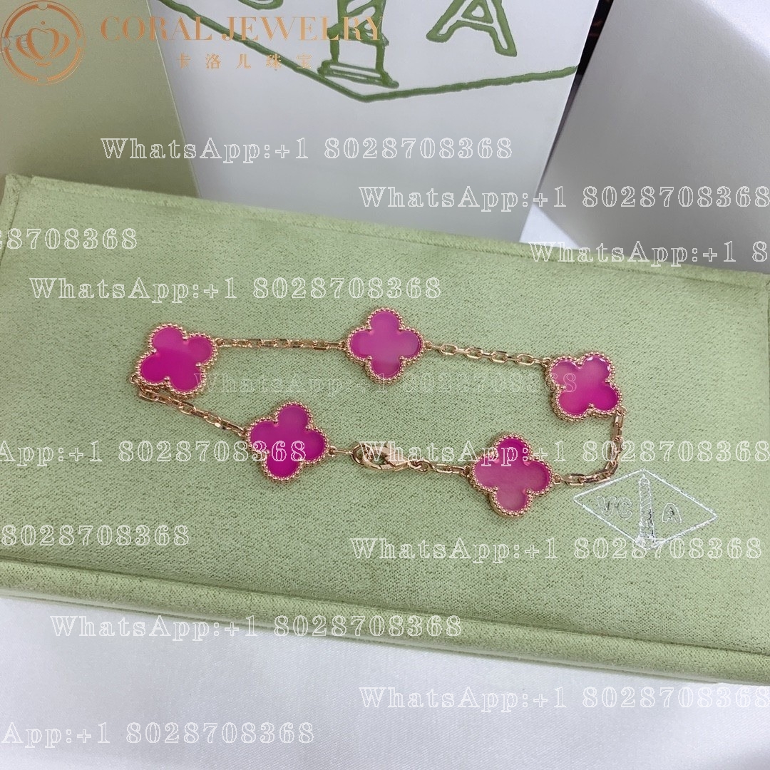 Van Cleef & Arpels Vintage Alhambra bracelet, 5 motifs Rose gold, Pink Opal