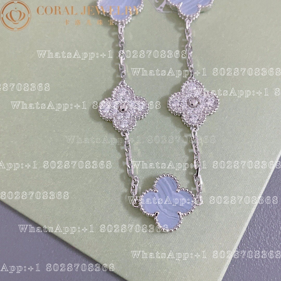 Van Cleef & Arpels Vintage Alhambra bracelet, 5 motifs White gold, Diamond, Chalcedony