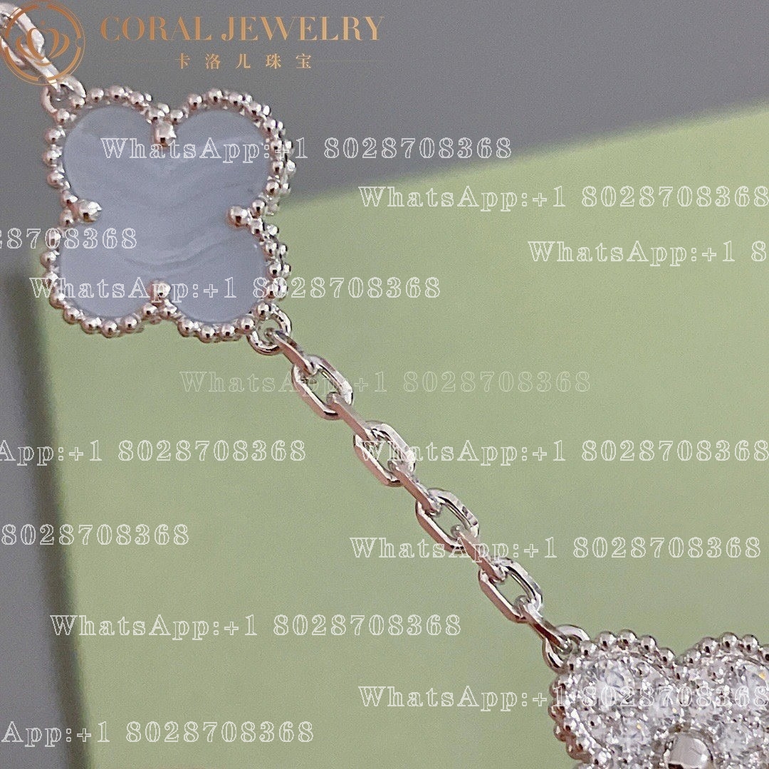 Van Cleef & Arpels Vintage Alhambra bracelet, 5 motifs White gold, Diamond, Chalcedony