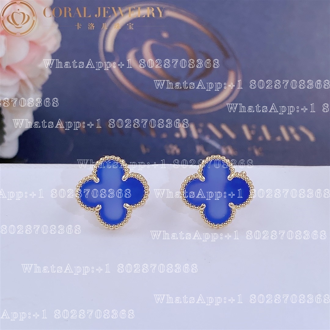 Van Cleef & Arpels Vintage Alhambra Earrings Yellow Gold, Blue Agate