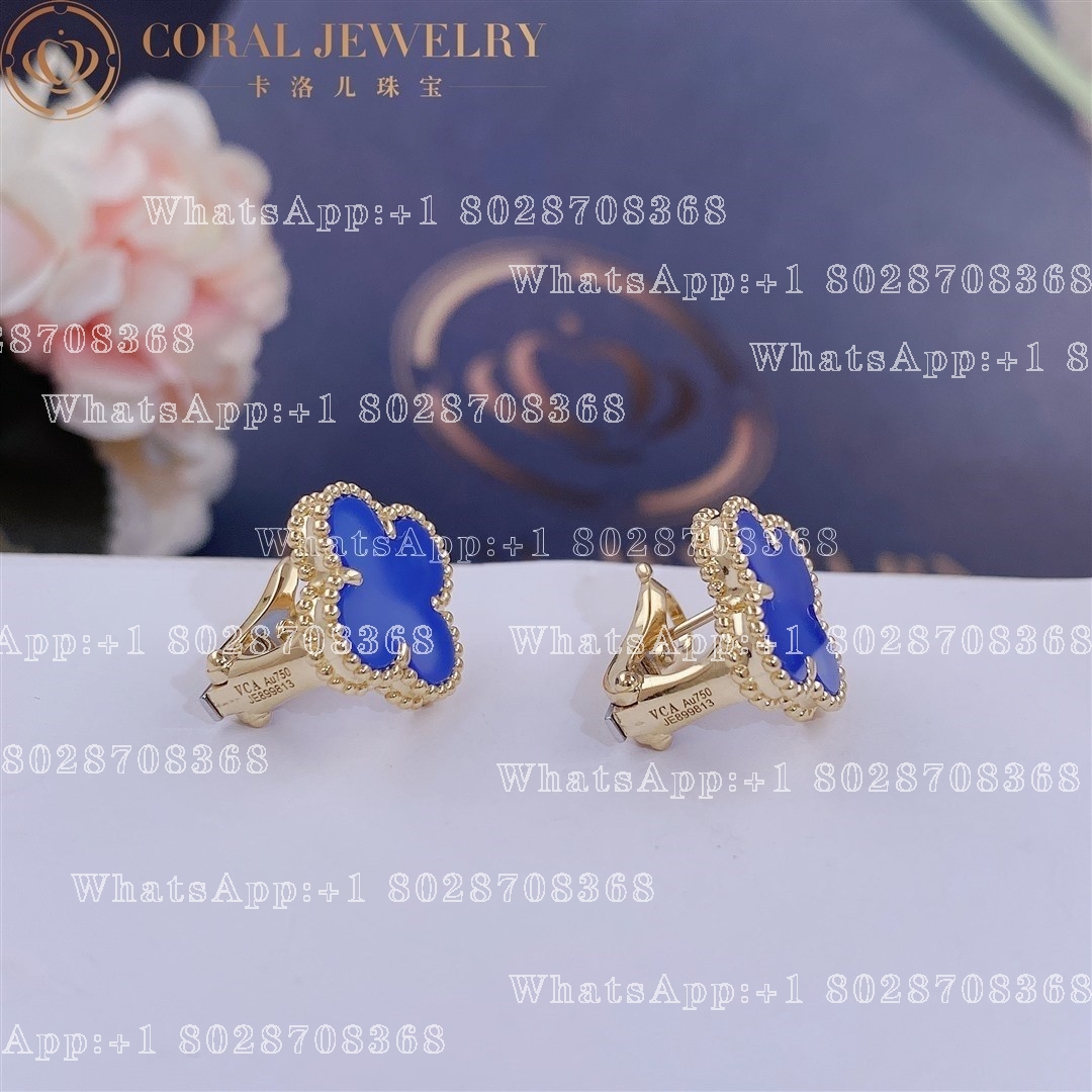 Van Cleef & Arpels Vintage Alhambra Earrings Yellow Gold, Blue Agate