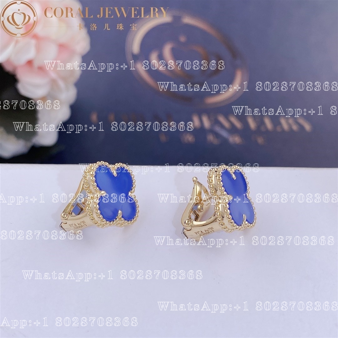 Van Cleef & Arpels Vintage Alhambra Earrings Yellow Gold, Blue Agate