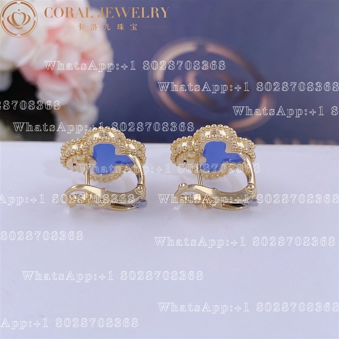Van Cleef & Arpels Vintage Alhambra Earrings Yellow Gold, Blue Agate - Image 5