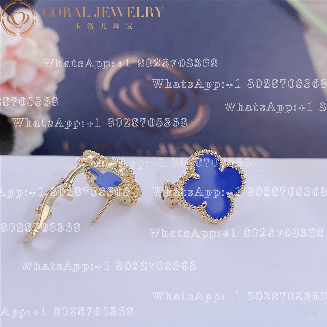 Van Cleef & Arpels Vintage Alhambra Earrings Yellow Gold, Blue Agate - Image 6