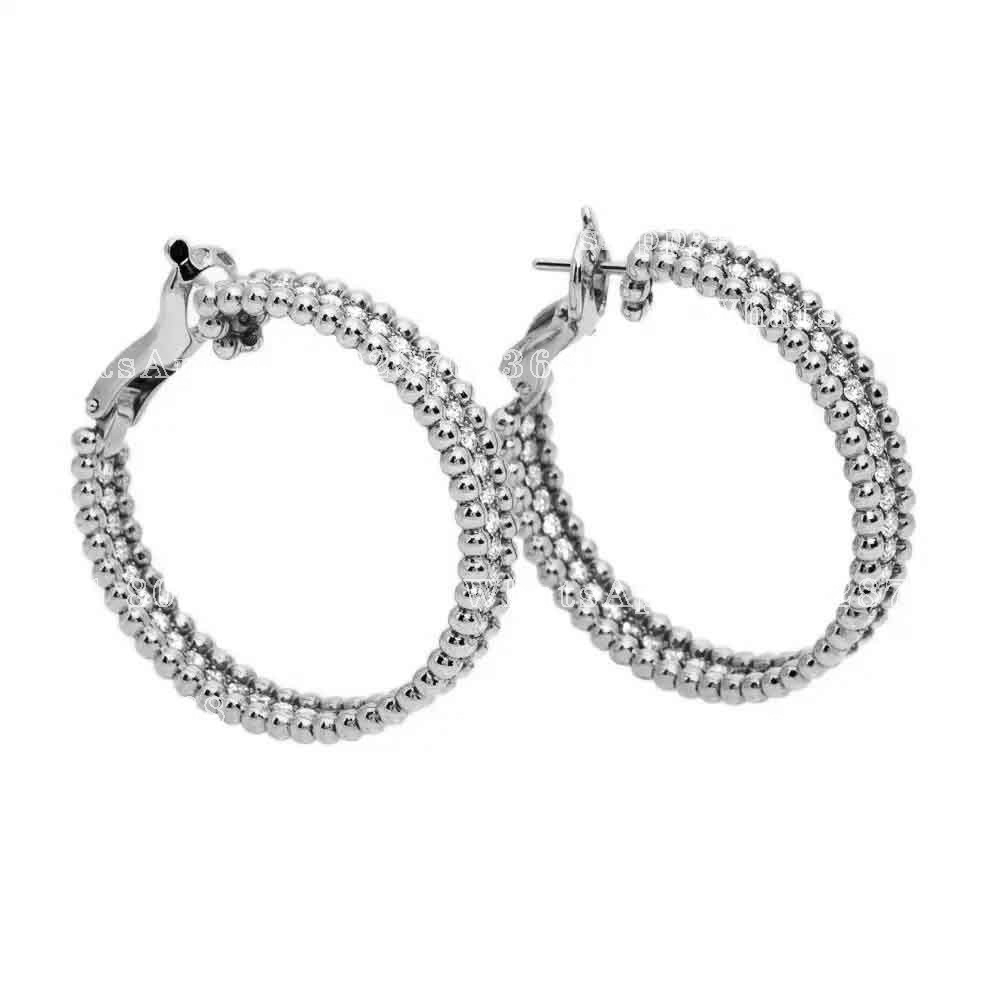 Van Cleef Arpels Perlee Diamond Hoop Earrings 1 Rows White Gold Coral (5)