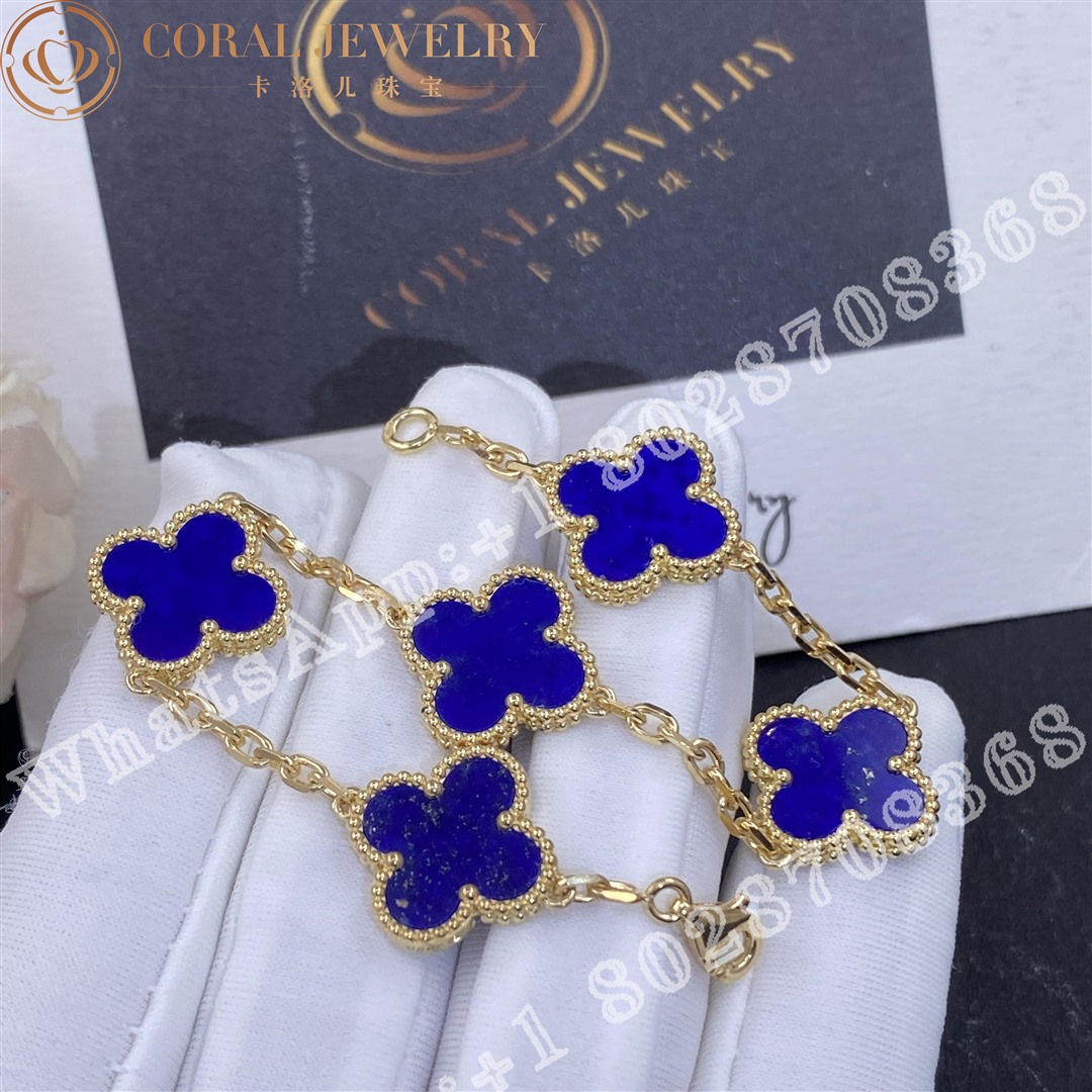 Van Cleef Arpels Vintage Alhambra Bracelet 5 Motifs Rose Gold Lapis Lazuli Coral (1)