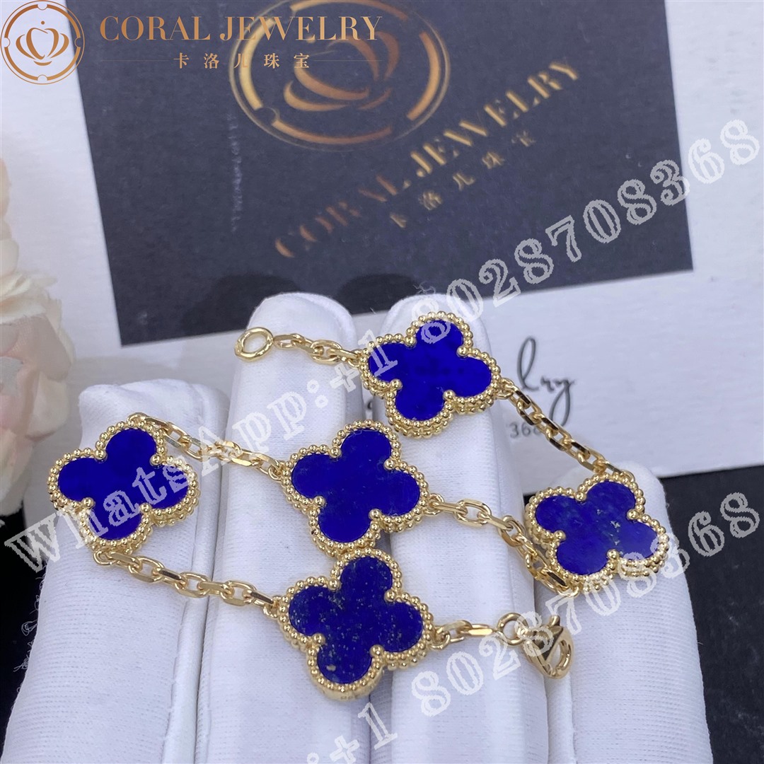 Van Cleef Arpels Vintage Alhambra Bracelet 5 Motifs Rose Gold Lapis Lazuli Coral (2)