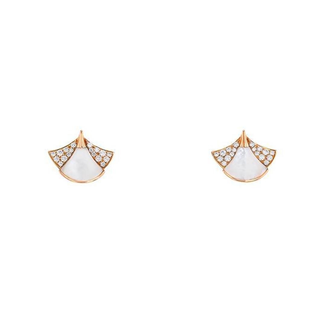 Bulgari Divas' Dream small earrings in pink gold, diamonds and mother of pearl 350483 OR857103