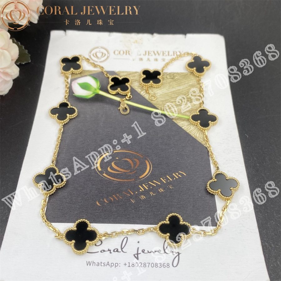 Van Cleef & Arpels Vintage Alhambra Necklace, 10 Motifs 18k Yellow Gold, Onyx VCARA42700 - Image 3