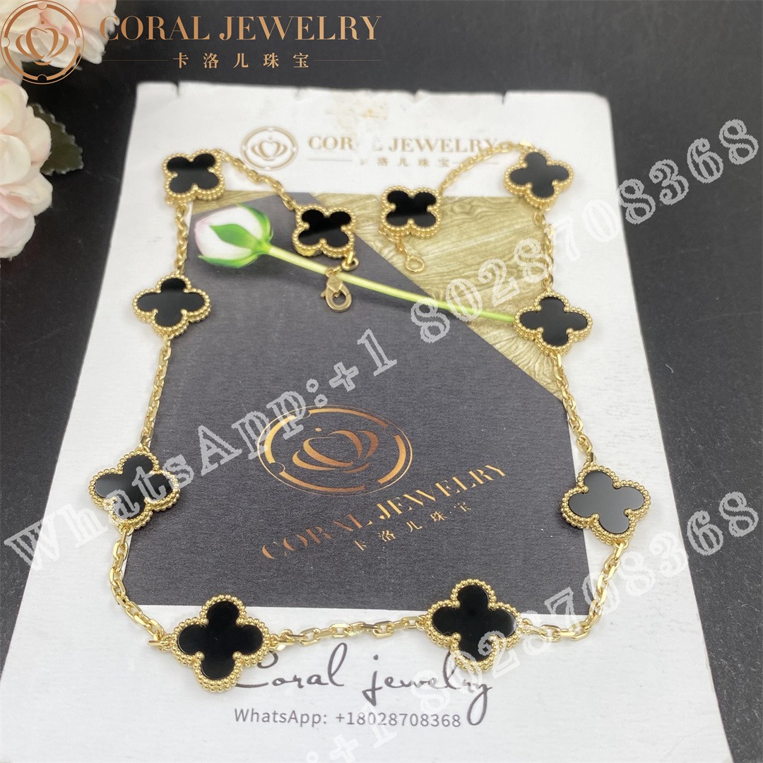 Van Cleef & Arpels Vintage Alhambra Necklace, 10 Motifs 18k Yellow Gold, Onyx VCARA42700 - Image 3