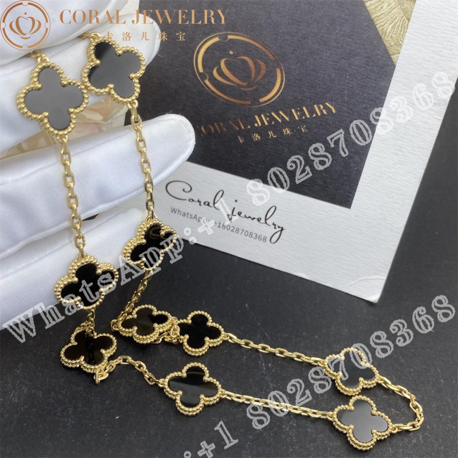 Van Cleef & Arpels Vintage Alhambra Necklace, 10 Motifs 18k Yellow Gold, Onyx VCARA42700 - Image 4