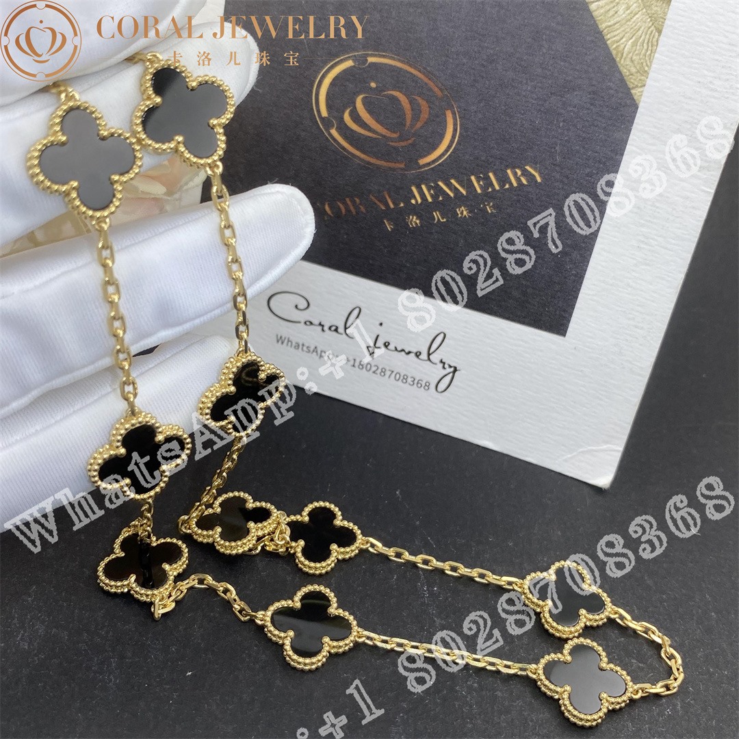 Van Cleef & Arpels Vintage Alhambra Necklace, 10 Motifs 18k Yellow Gold, Onyx VCARA42700 - Image 4