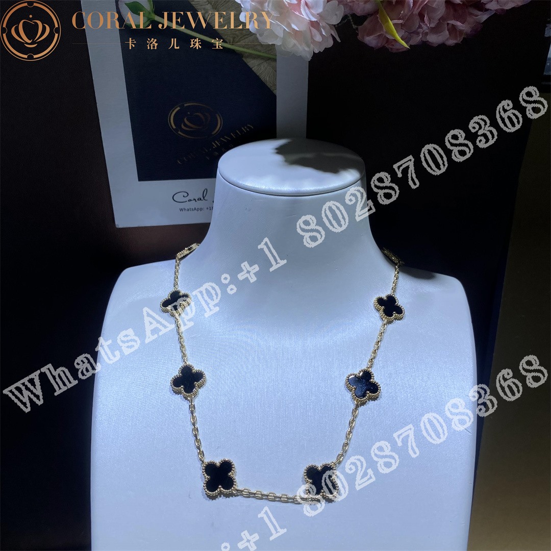 Van Cleef Arpels Vintage Alhambra Necklace 10 Motifs 18k Yellow Gold Onyx Vcara42700 Coral (6)